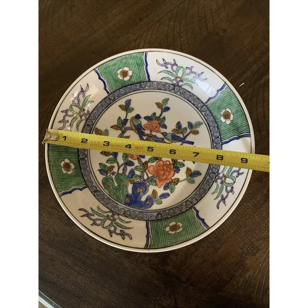 ACF Japanese Porcelain Ware Hong Kong Brass Clad Bowl, Blue Birds & Floral Decor